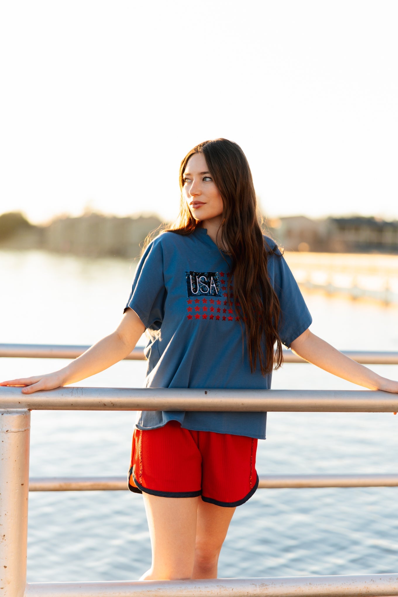 USA Flag Glitter Stars Top - Aaria Tees Aaria Tees