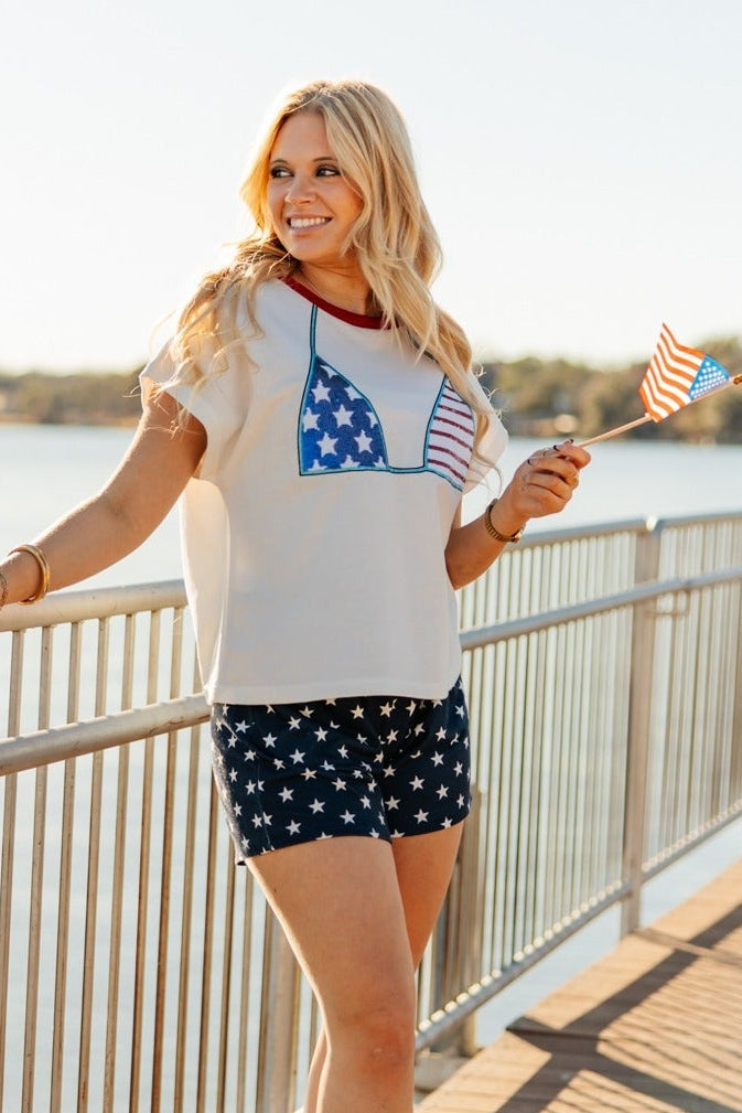 Sequin Bikini on White Top - Aaria Tees