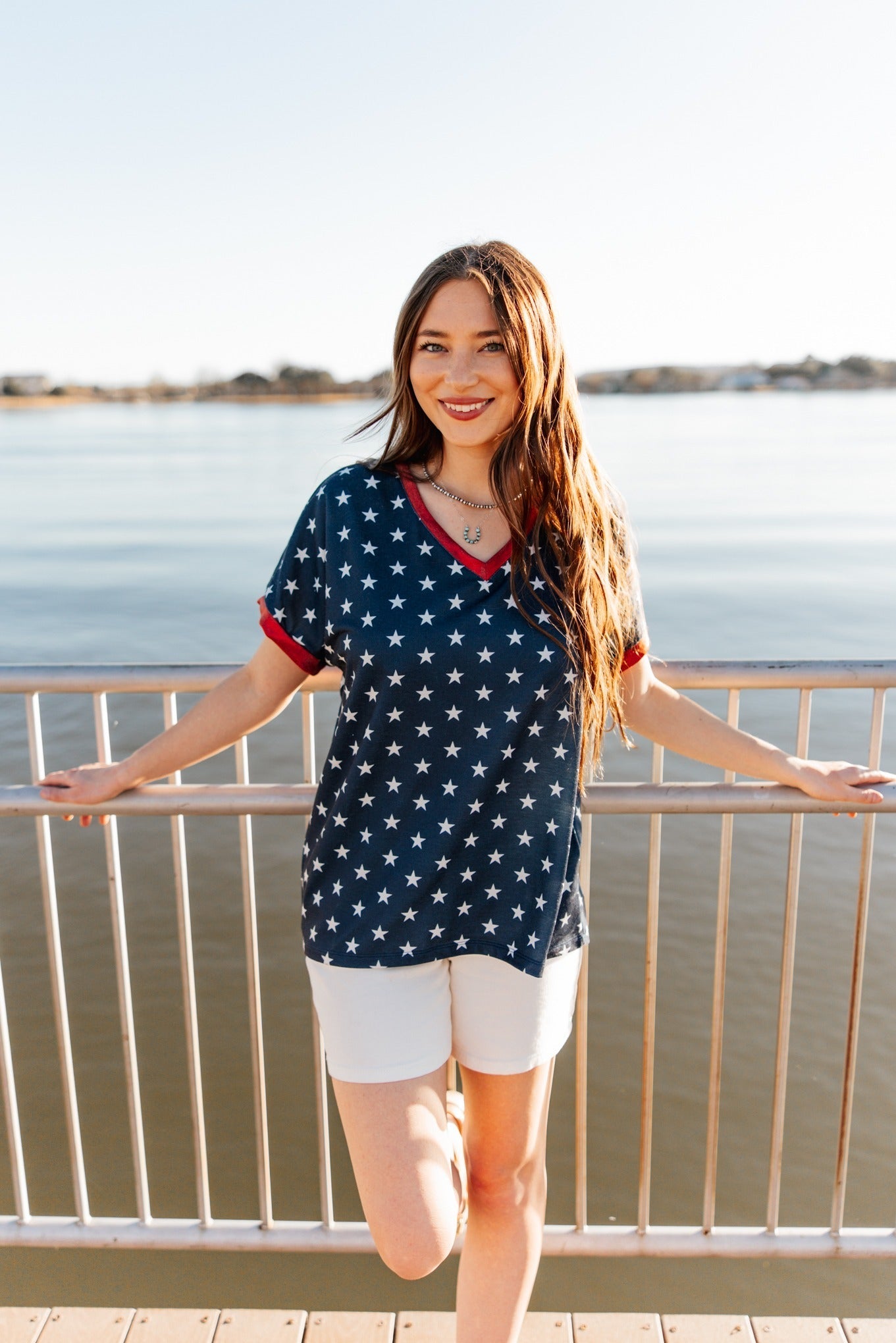 Blue and White Stars V-Neck Top - Aaria Tees Aaria Tees