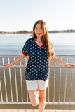 Blue and White Stars V-Neck Top - Aaria Tees Aaria Tees