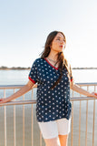 Blue and White Stars V-Neck Top - Aaria Tees Aaria Tees