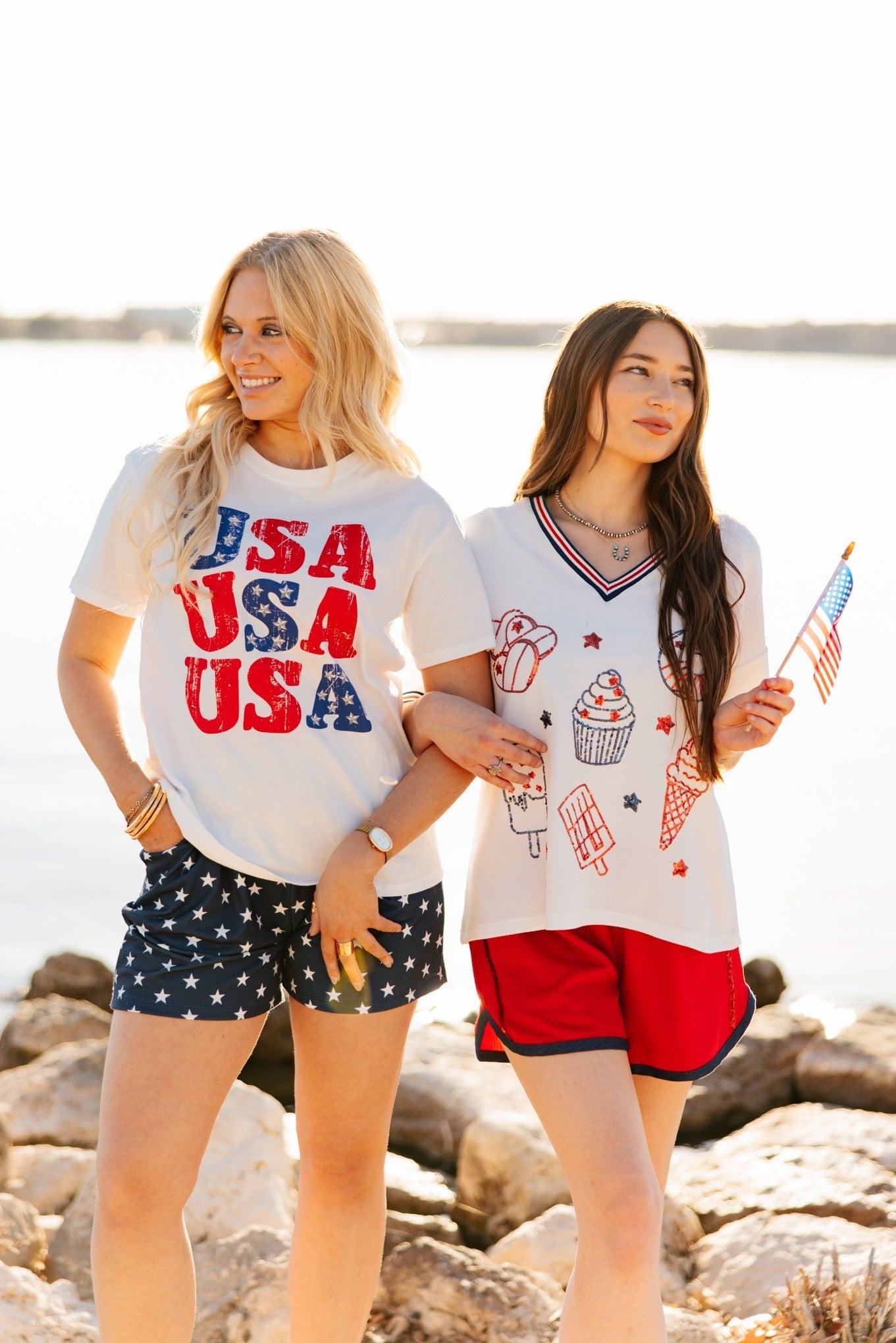 Sequin Americana Elements on V-Neck Top - Aaria Tees Aaria Tees