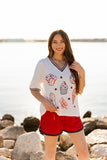 Sequin Americana Elements on V-Neck Top - Aaria Tees Aaria Tees