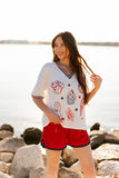 Sequin Americana Elements on V-Neck Top - Aaria Tees Aaria Tees