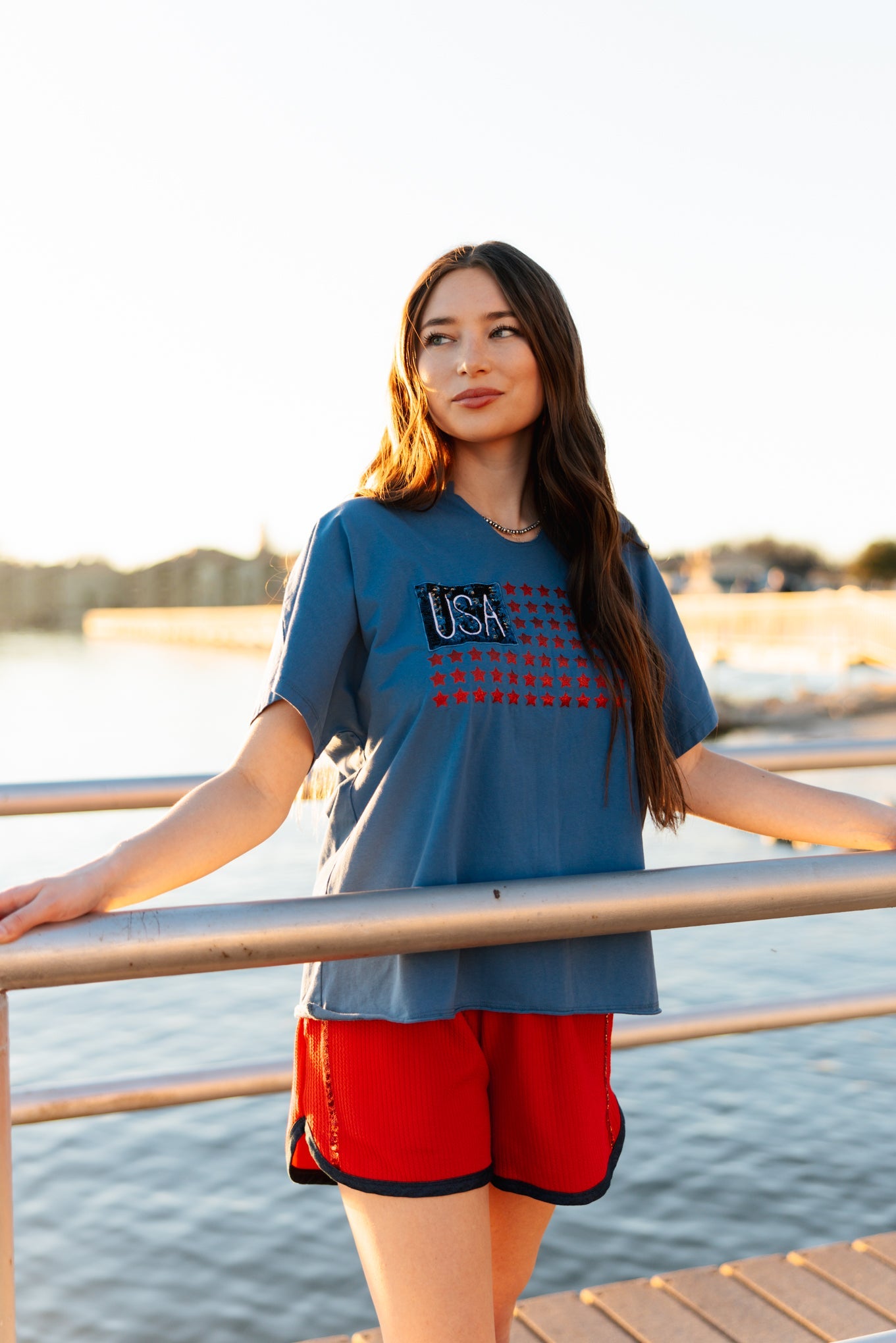 USA Flag Glitter Stars Top - Aaria Tees Aaria Tees
