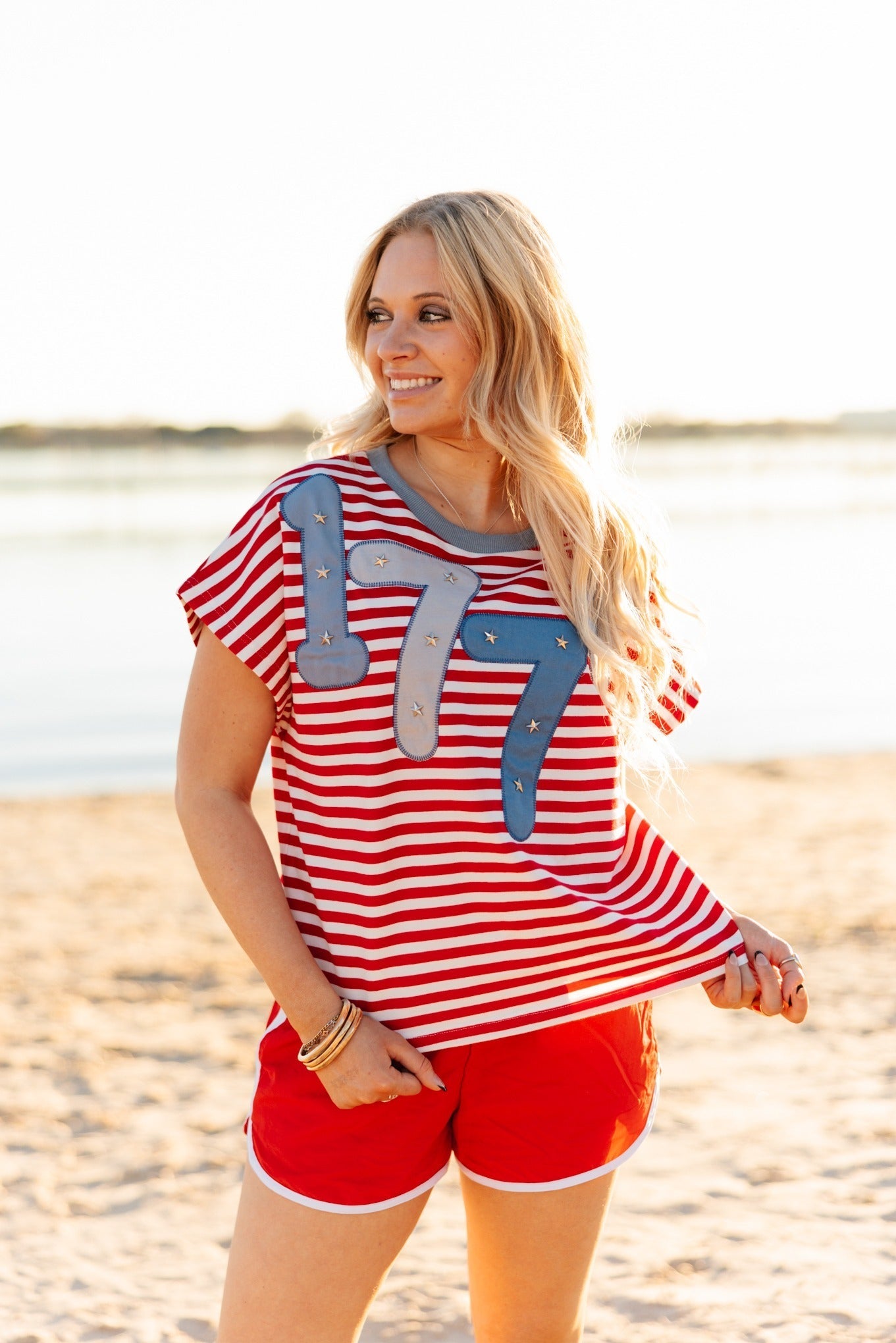 1776 on a Short Sleeve Stripe Top - Aaria Tees Aaria Tees