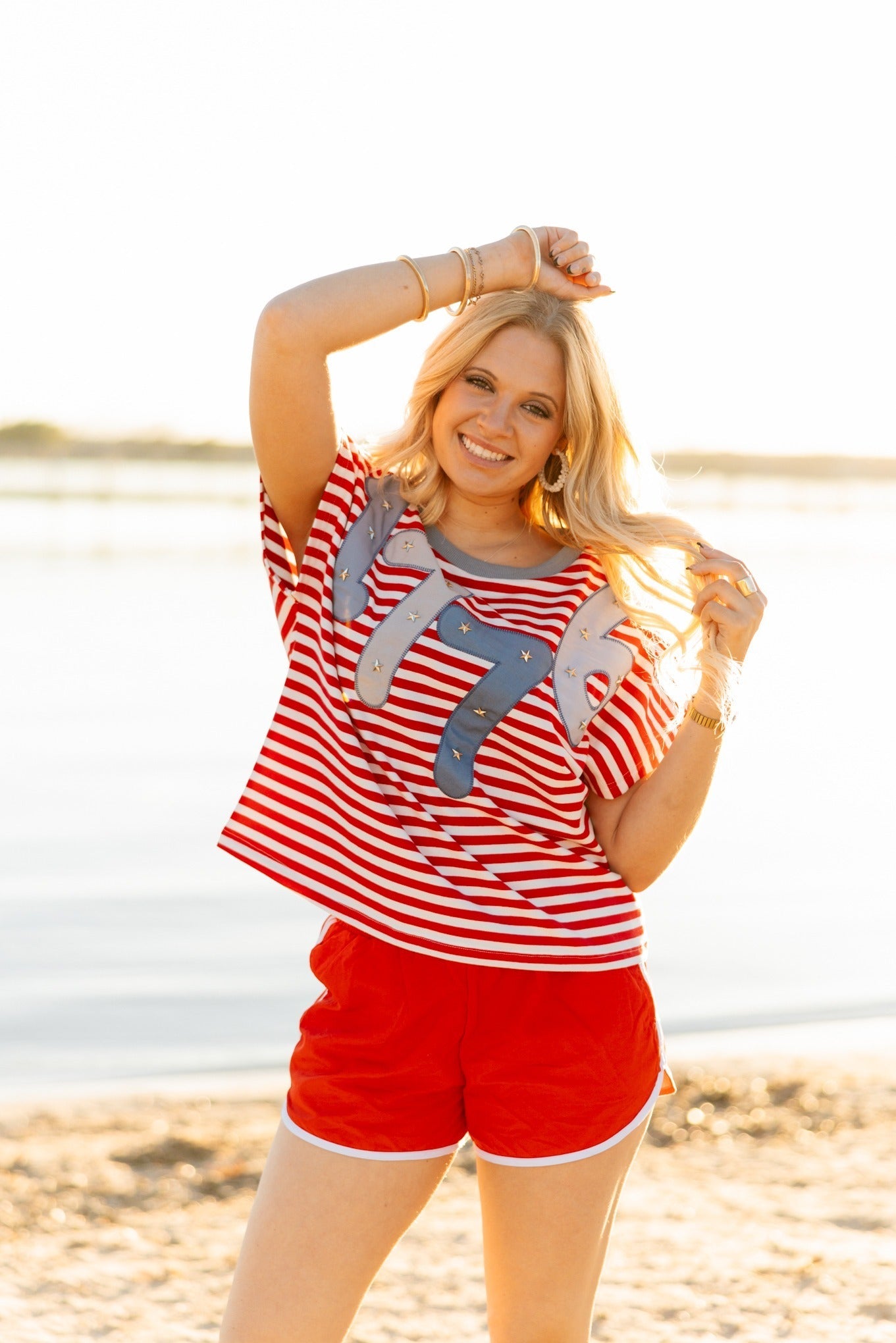 1776 on a Short Sleeve Stripe Top - Aaria Tees Aaria Tees