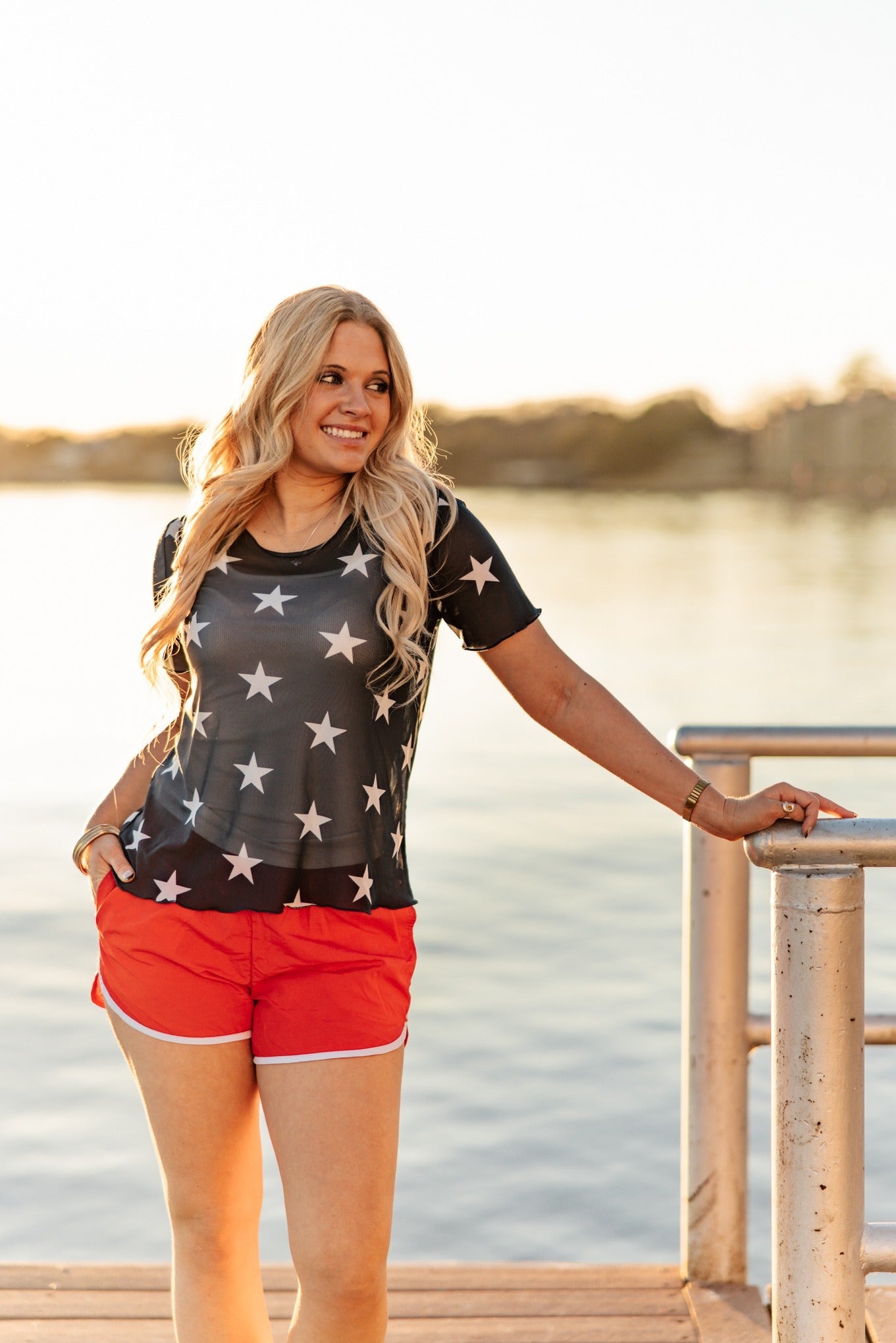 Mesh Short-Sleeve Top, Navy - Aaria Tees Aaria Tees