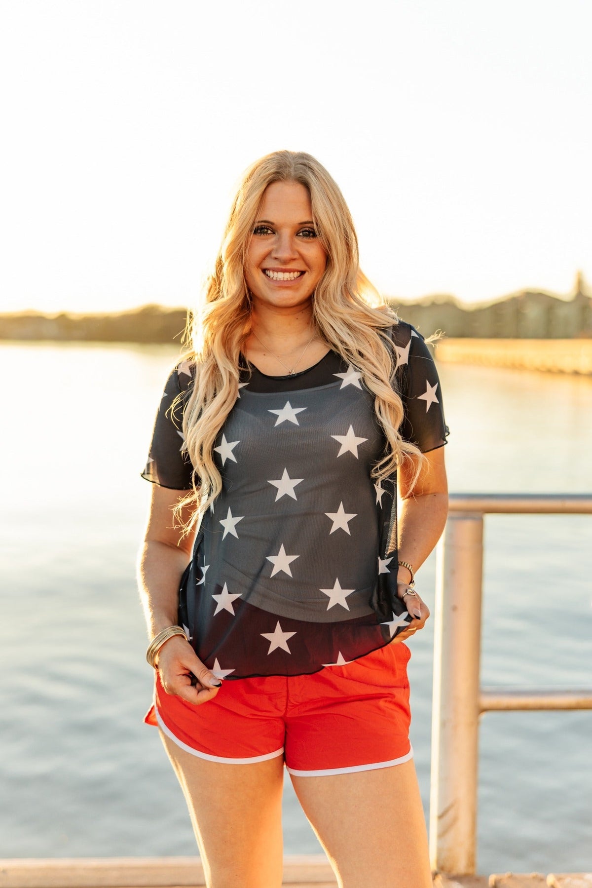 Mesh Short-Sleeve Top, Navy - Aaria Tees