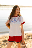 Sequin "USA" on White Top - Aaria Tees Aaria Tees