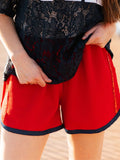 Red Shorts with Denim Accents - Aaria Tees Aaria Tees