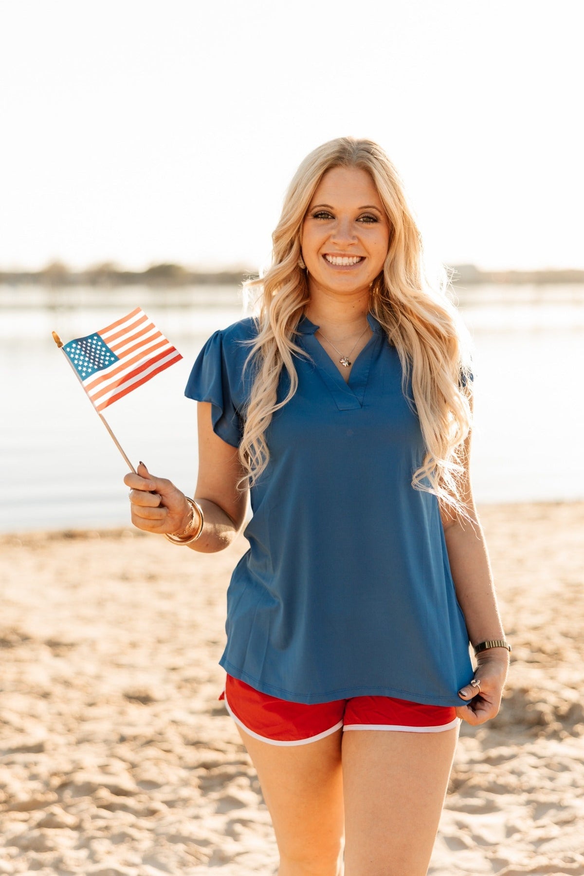 The Nicole V-Neck Top, Blue - Aaria Tees