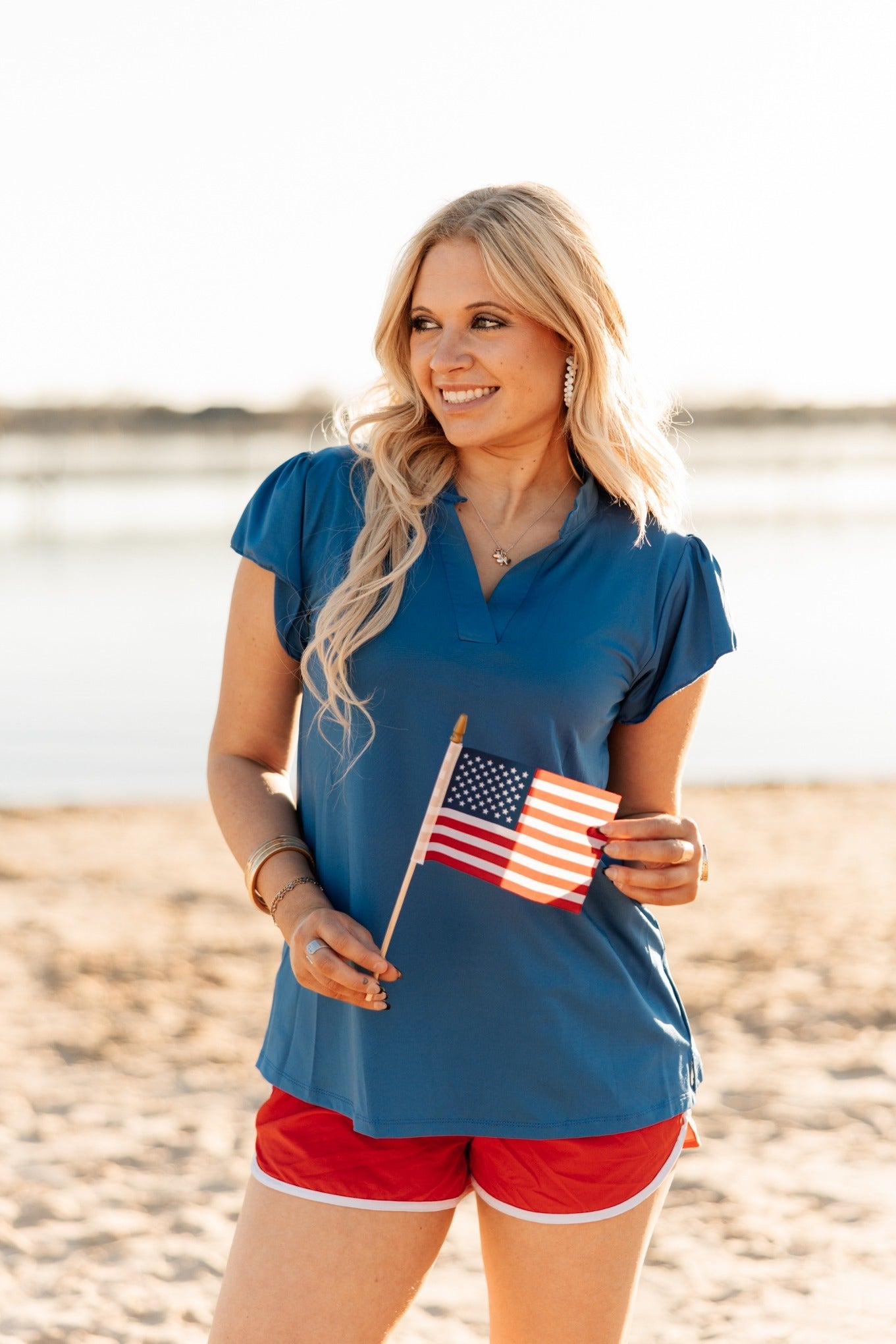 The Nicole V-Neck Top, Blue - Aaria Tees Aaria Tees