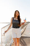 Bella Square Neck Rib Knit Tank Top, Navy Stars - Aaria Tees Aaria Tees