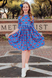 SMU Plaid Mustang 3/4 Sleeve Pocket Twirl Dress - Aaria Tees Aaria Tees