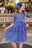 SMU Plaid Mustang 3/4 Sleeve Pocket Twirl Dress - Aaria Tees Aaria Tees