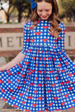 SMU Plaid Mustang 3/4 Sleeve Pocket Twirl Dress - Aaria Tees Aaria Tees