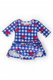 SMU Plaid Mustang 3/4 Sleeve Twirl Bodysuit - Aaria Tees Aaria Tees