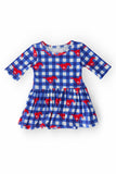 SMU Plaid Mustang 3/4 Sleeve Twirl Bodysuit - Aaria Tees Aaria Tees