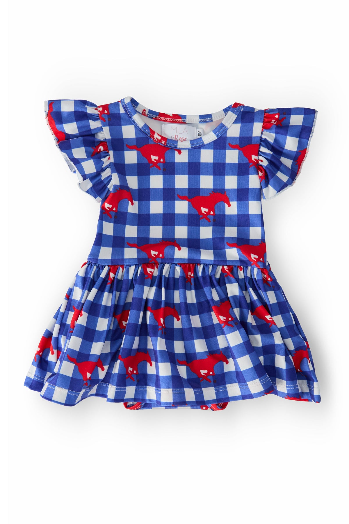 SMU Plaid Mustang Flutter Twirl Bodysuit - Aaria Tees