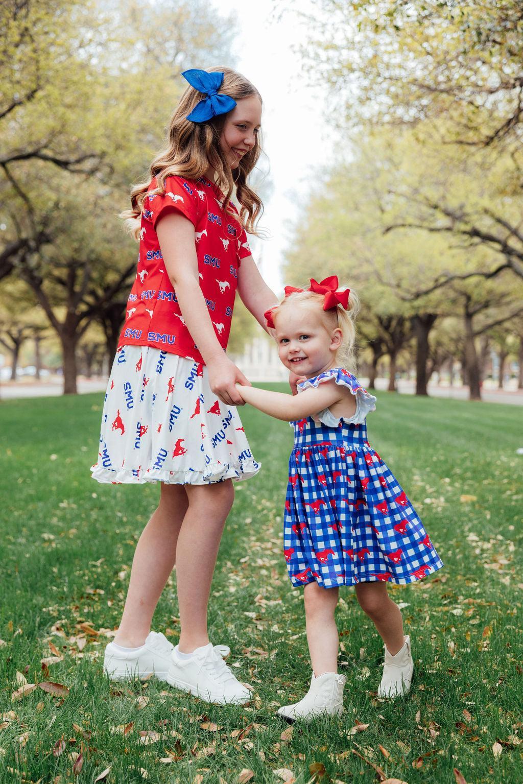 SMU Plaid Mustang Flutter Twirl Dress - Aaria Tees Aaria Tees