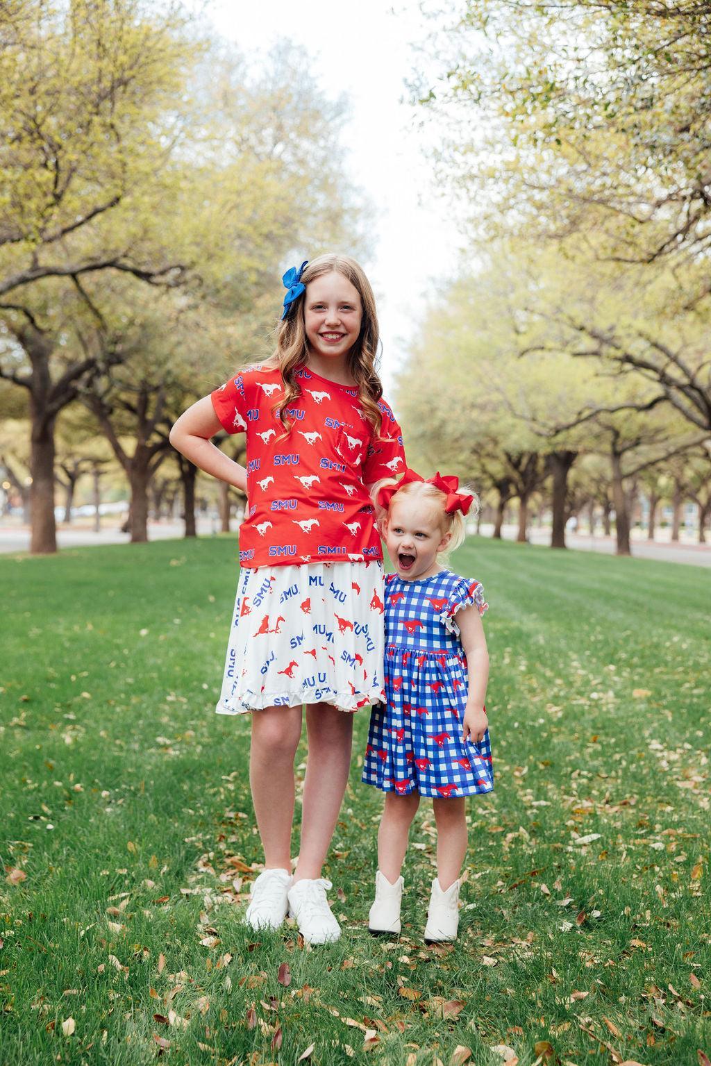 SMU Plaid Mustang Flutter Twirl Dress - Aaria Tees Aaria Tees