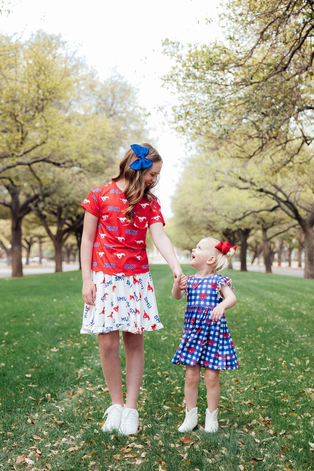 SMU Plaid Mustang Flutter Twirl Dress - Aaria Tees Aaria Tees