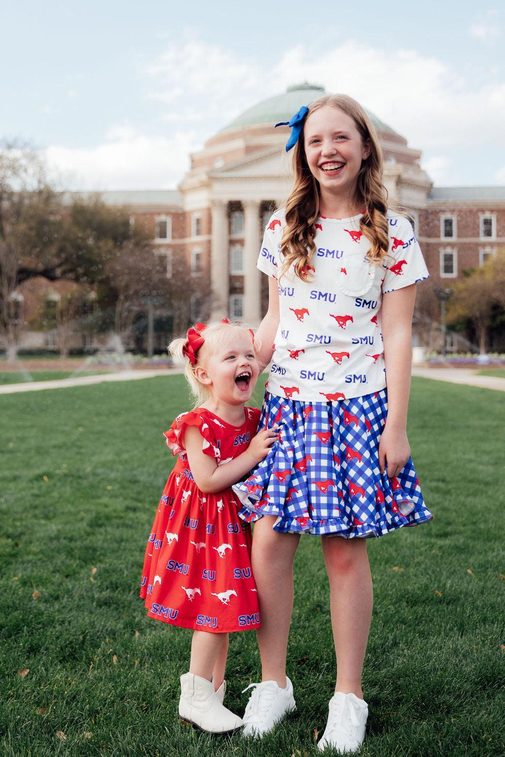 SMU Plaid Mustang Ruffle Twirl Skort - Aaria Tees Aaria Tees