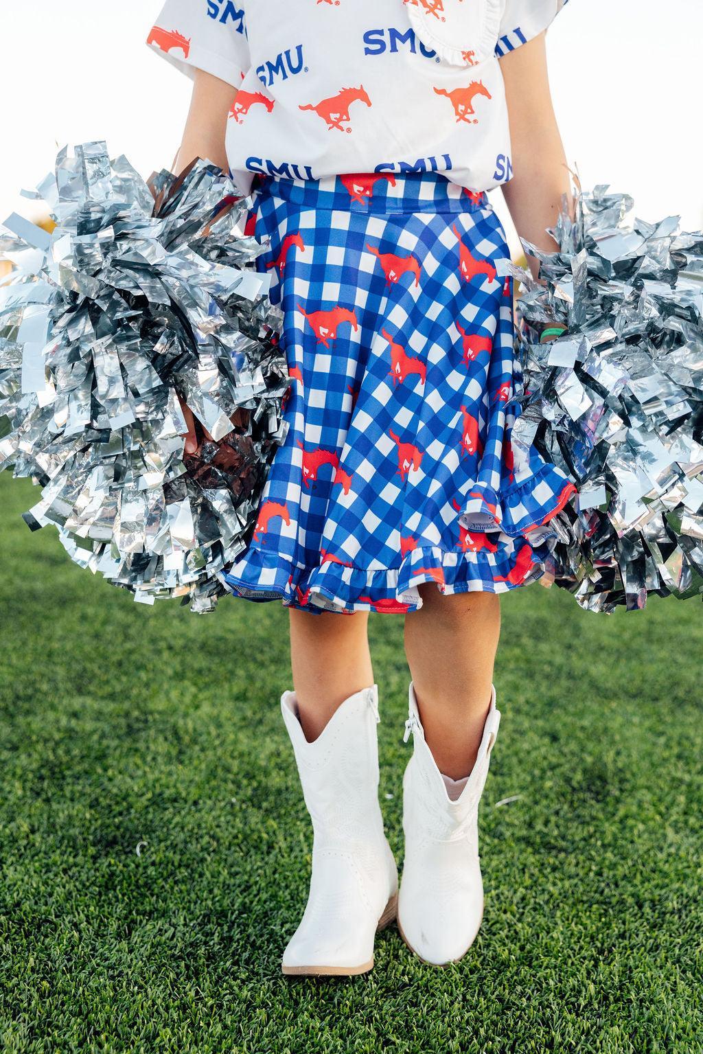SMU Plaid Mustang Ruffle Twirl Skort - Aaria Tees Aaria Tees