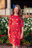 SMU Red Mustang 3/4 Sleeve Pocket Twirl Dress - Aaria Tees Aaria Tees