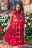 SMU Red Mustang 3/4 Sleeve Pocket Twirl Dress - Aaria Tees Aaria Tees