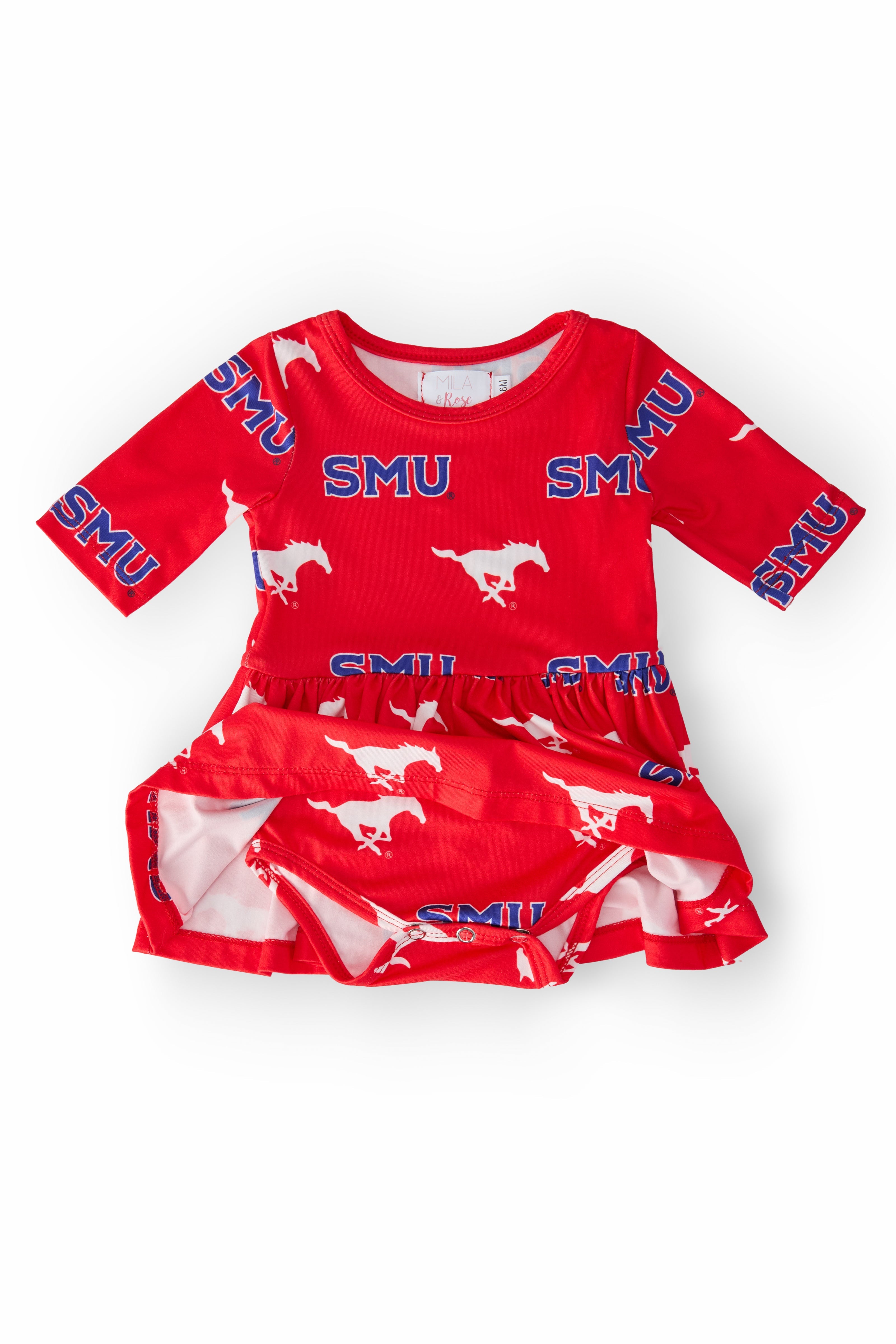 SMU Red Mustang 3/4 Sleeve Twirl Bodysuit - Aaria Tees Aaria Tees