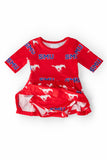 SMU Red Mustang 3/4 Sleeve Twirl Bodysuit - Aaria Tees Aaria Tees