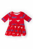 SMU Red Mustang 3/4 Sleeve Twirl Bodysuit - Aaria Tees Aaria Tees