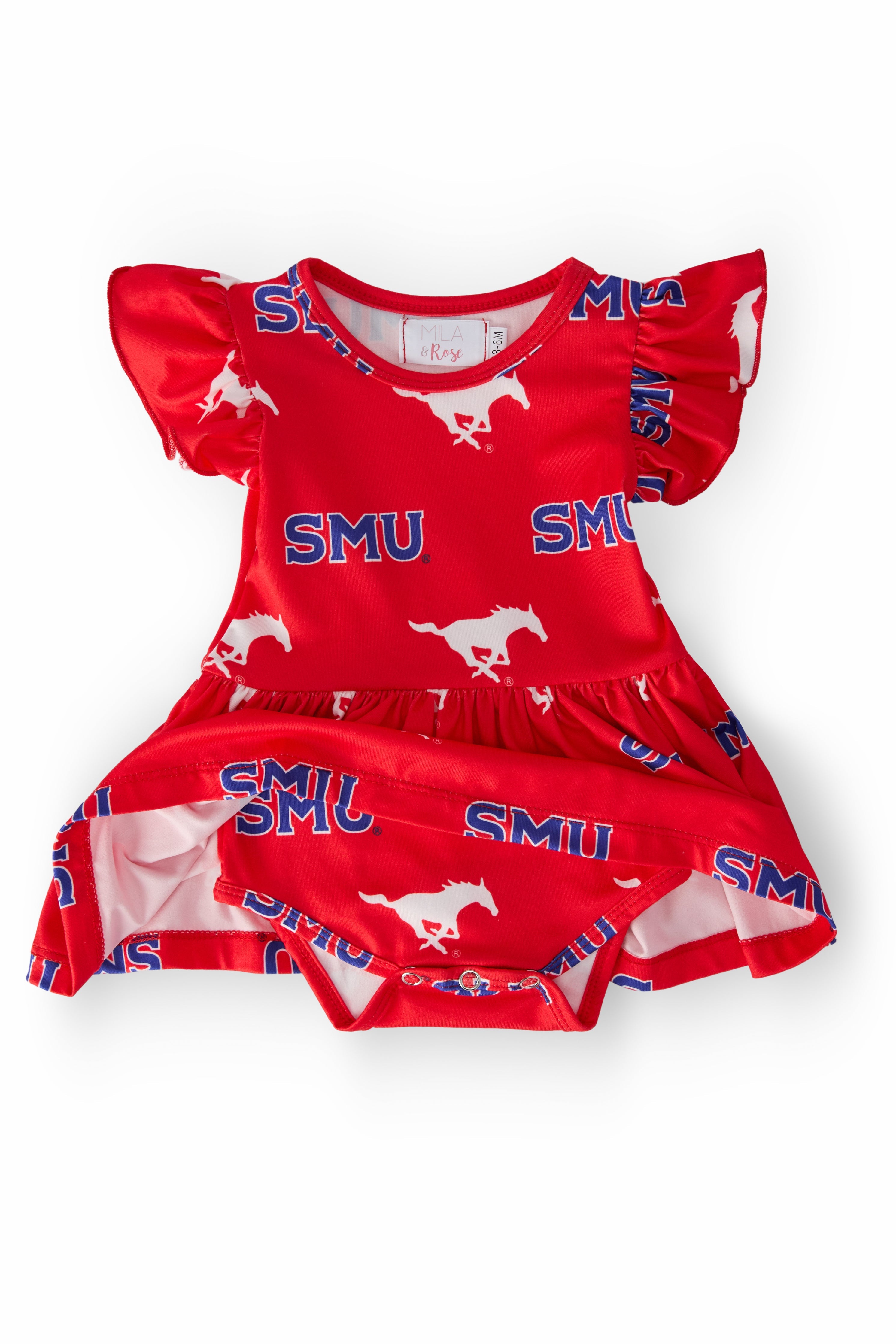 SMU Red Mustang Flutter Twirl Bodysuit - Aaria Tees Aaria Tees