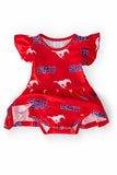 SMU Red Mustang Flutter Twirl Bodysuit - Aaria Tees Aaria Tees