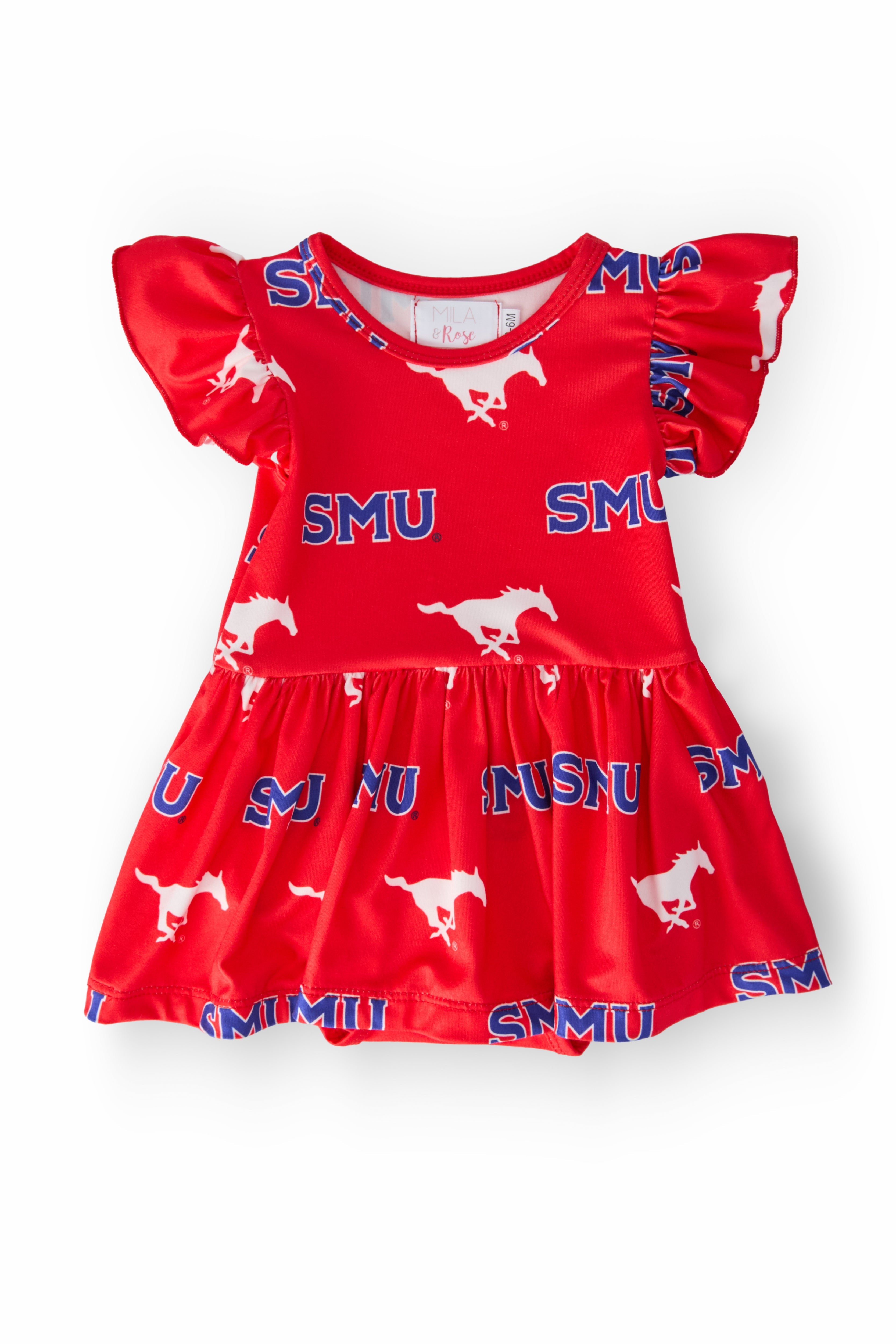 SMU Red Mustang Flutter Twirl Bodysuit - Aaria Tees Aaria Tees