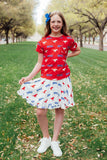 SMU Red Mustang Ruffle Pocket Tee - Aaria Tees Aaria Tees