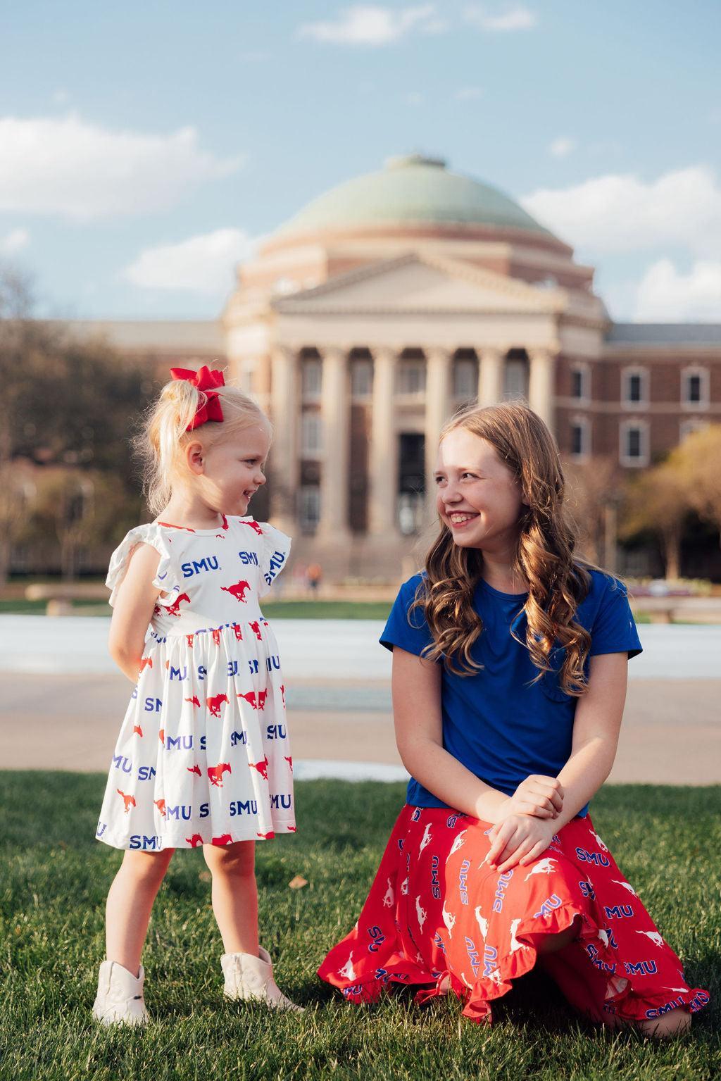 SMU Red Mustang Ruffle Twirl Skort - Aaria Tees Aaria Tees