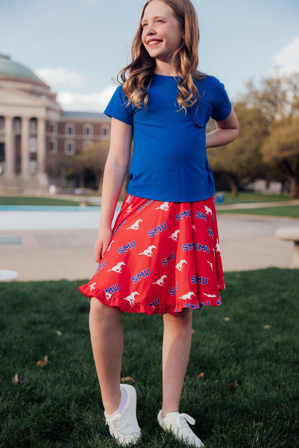 SMU Red Mustang Ruffle Twirl Skort - Aaria Tees Aaria Tees