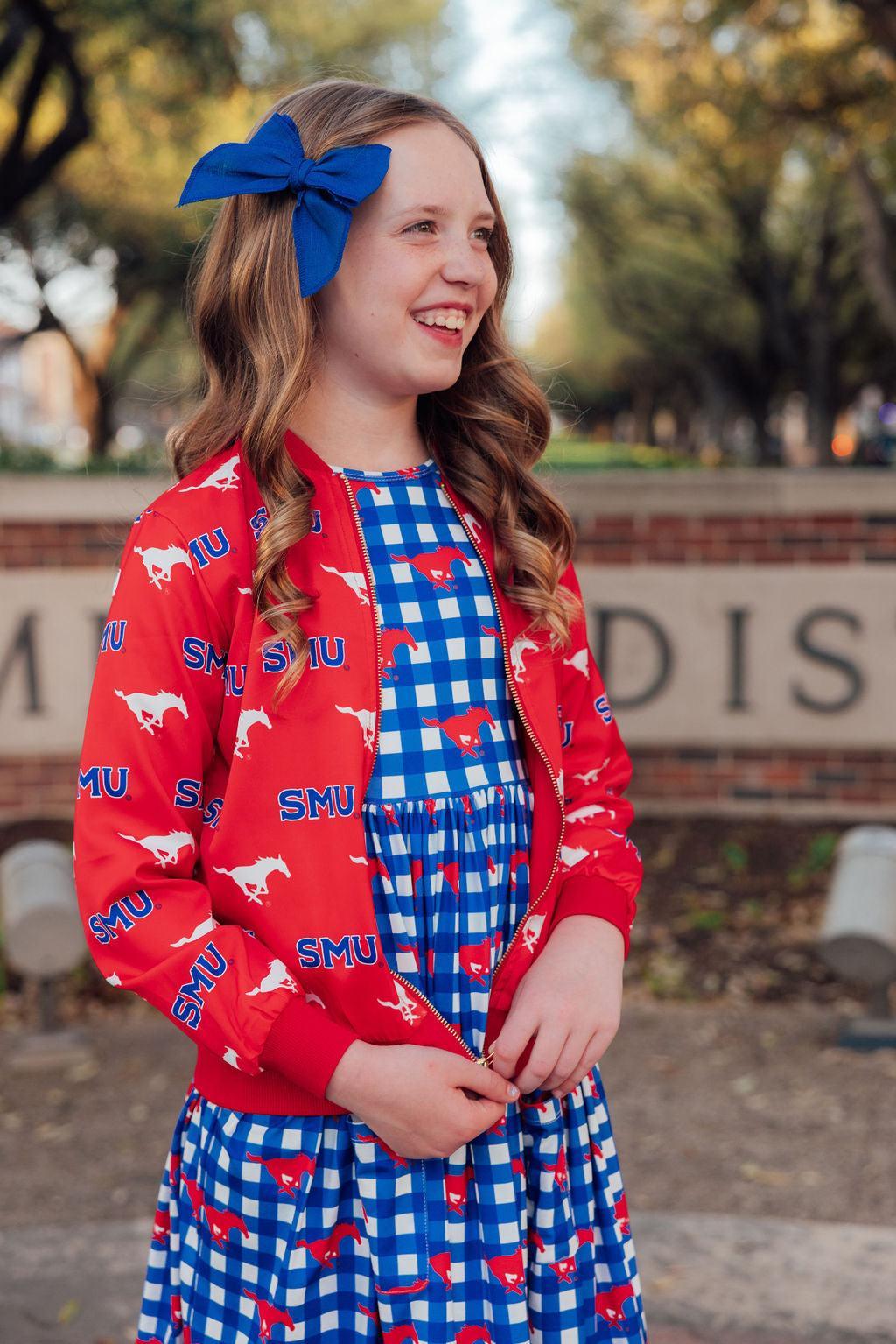 SMU Red Mustang Satin Jacket - Aaria Tees Aaria Tees