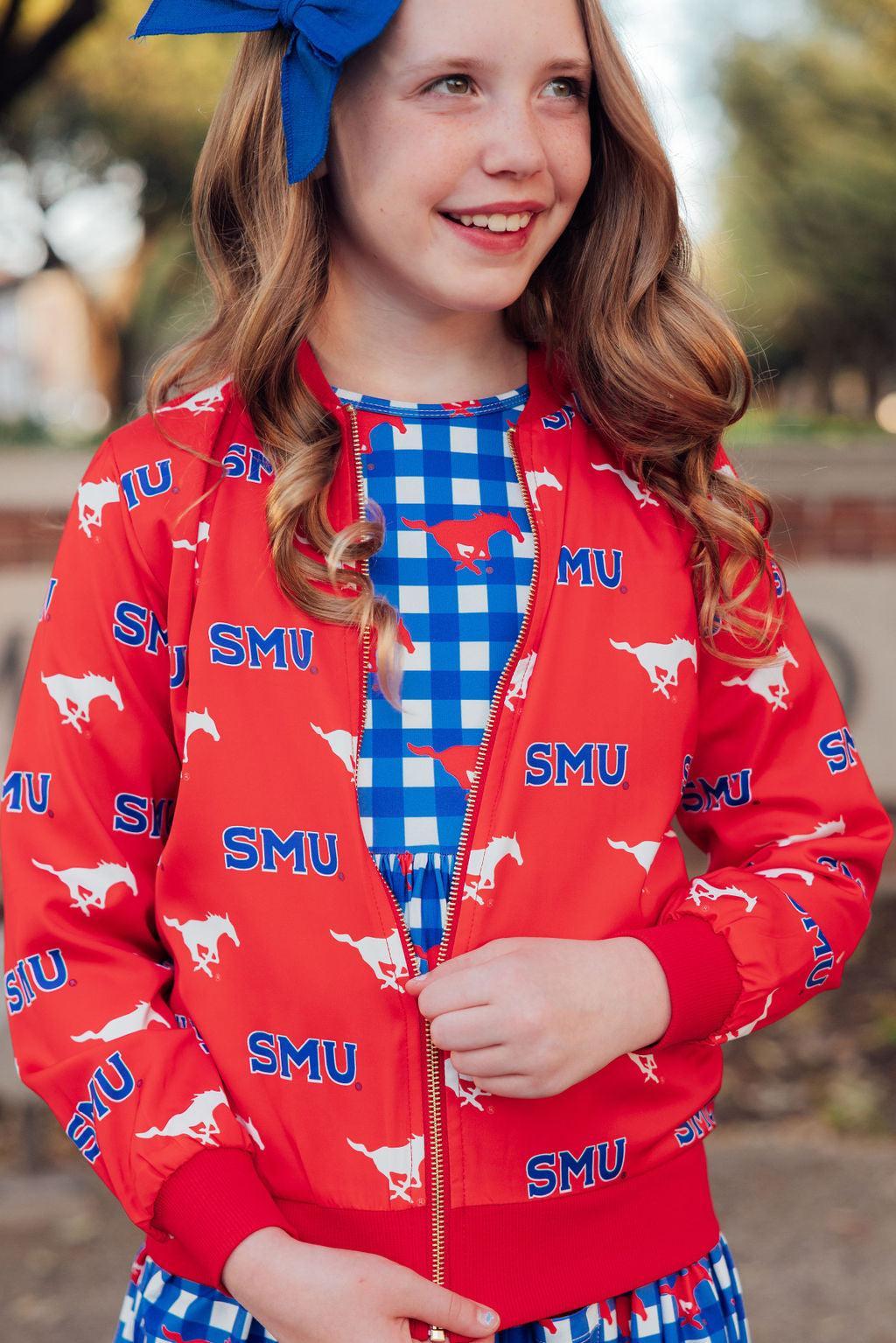 SMU Red Mustang Satin Jacket - Aaria Tees Aaria Tees