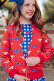 SMU Red Mustang Satin Jacket - Aaria Tees Aaria Tees