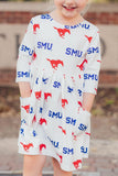 SMU White Mustang 3/4 Sleeve Pocket Twirl Dress - Aaria Tees Aaria Tees