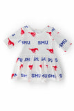 SMU White Mustang 3/4 Sleeve Twirl Bodysuit - Aaria Tees Aaria Tees