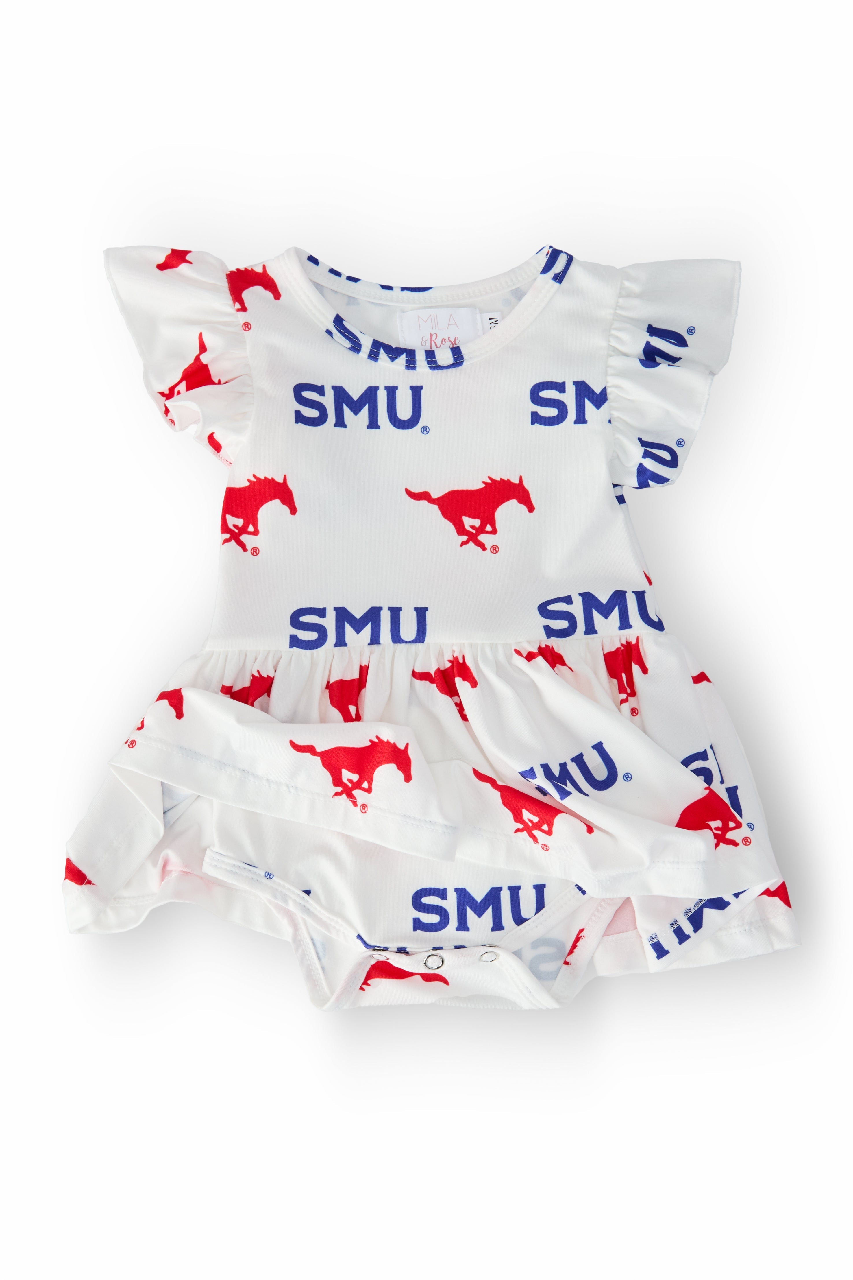 SMU White Mustang Flutter Twirl Bodysuit - Aaria Tees Aaria Tees