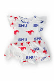 SMU White Mustang Flutter Twirl Bodysuit - Aaria Tees Aaria Tees