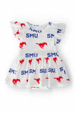 SMU White Mustang Flutter Twirl Bodysuit - Aaria Tees Aaria Tees