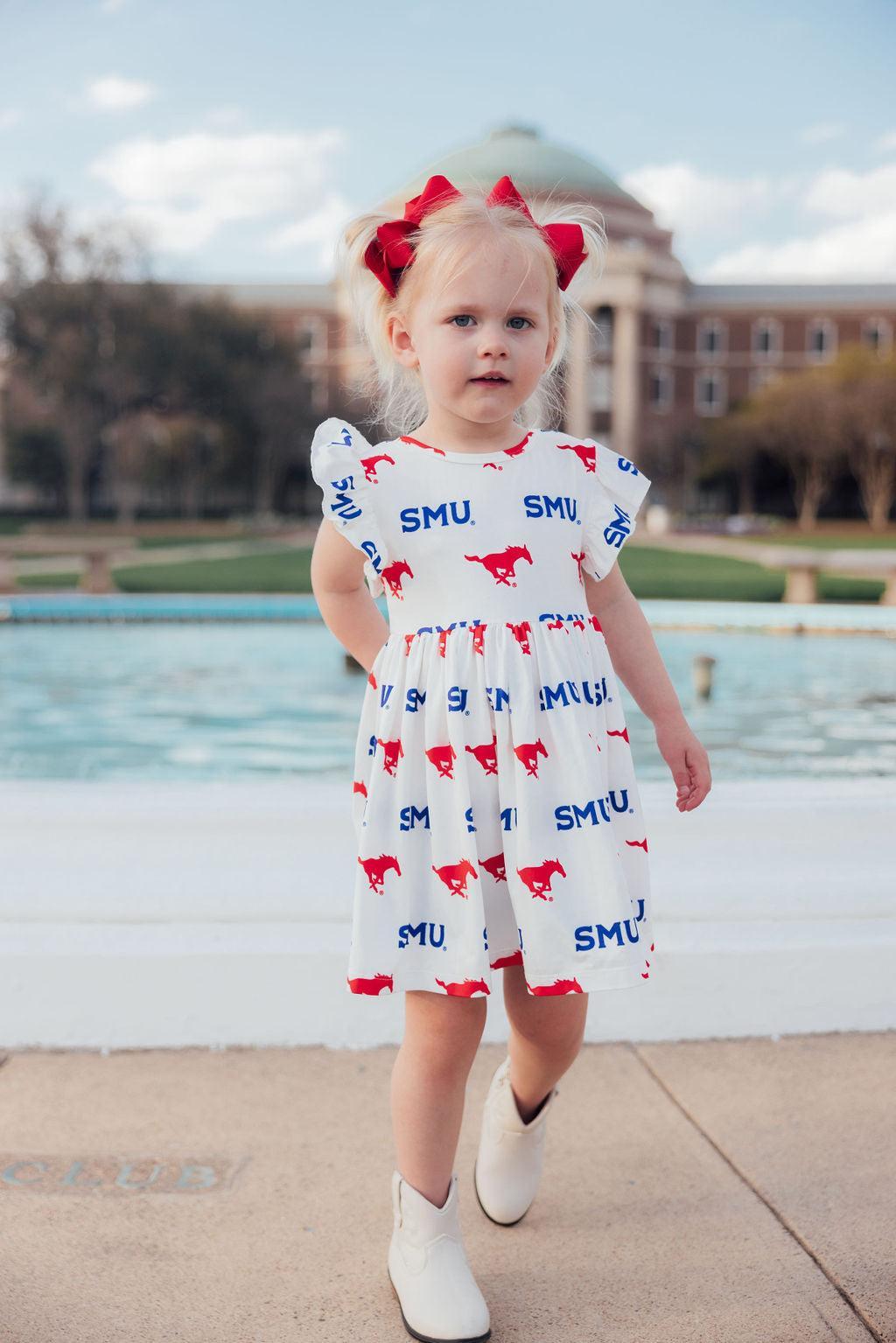 SMU White Mustang Flutter Twirl Dress - Aaria Tees Aaria Tees