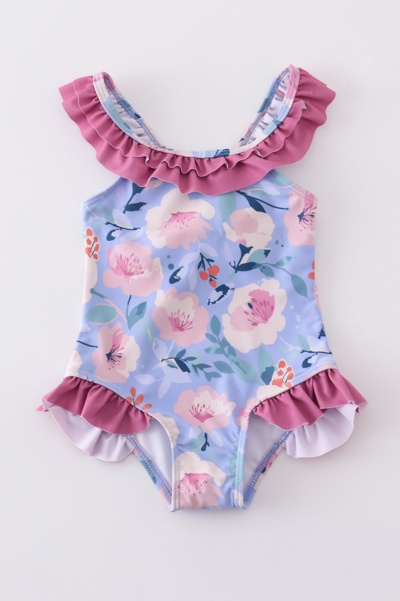 Floral pint ruffle girl swimsuit - Aaria Tees